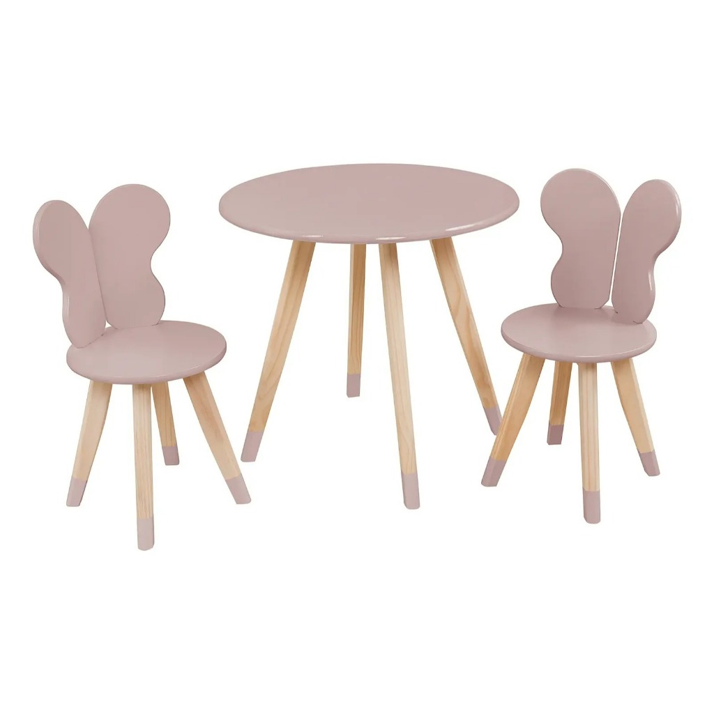 Kit Mesa Infantil com 2 Cadeiras Borboleta Coloridas para Quarto Creche Brinquedoteca e Recreação Kids