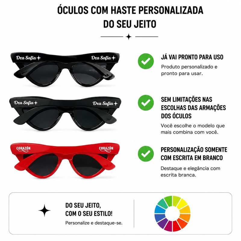 Kit de óculos Escuro com Haste Personalizada para Festa Casamento Despedida Balada