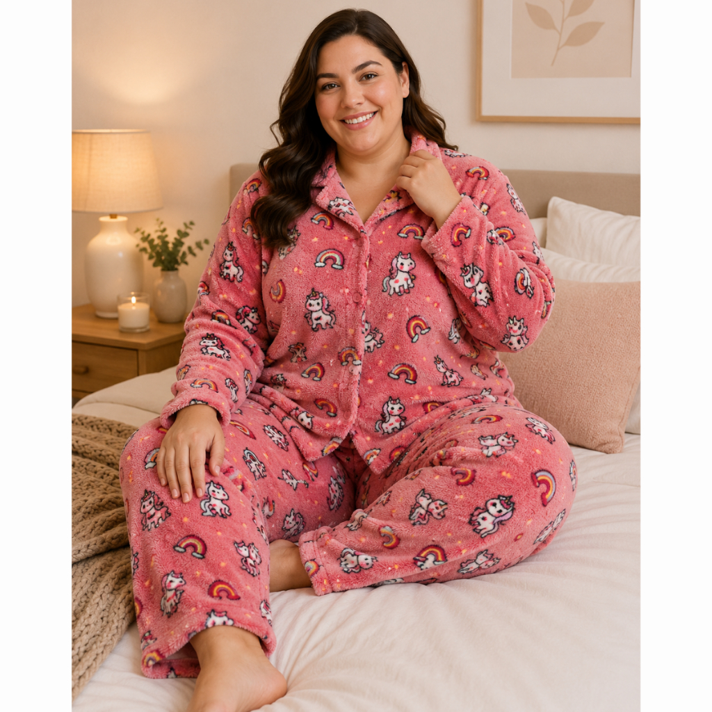 Pijama Feminino Aberto com Botões Soft Fleece Adulto Plus Size Tamanho 40 ao 54 (M ao G5) Quentinho