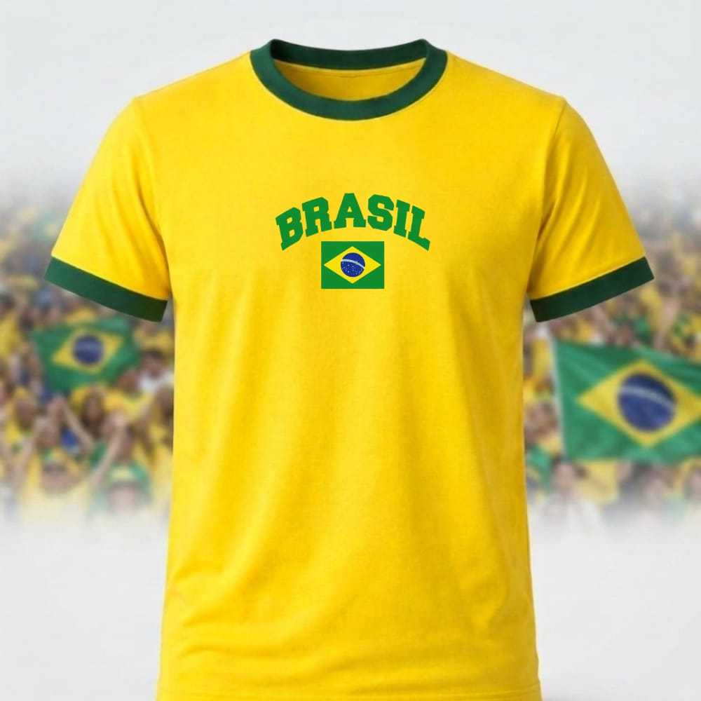 Camiseta Brasil Amarela Dry Fit Masculina Camisa Esportiva Estampa Brasil Copa Futebol Leve