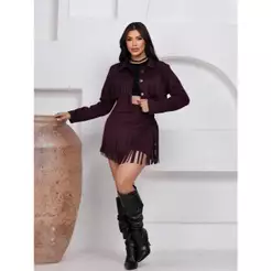 Mega Conjunto feminino em suede com franjas tendencia Outono e Inverno