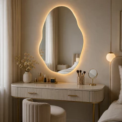 Espelho Pedra Orgânico 80x50cm com LED Amarelo Decorativo Penteadeira Quarto Banheiros