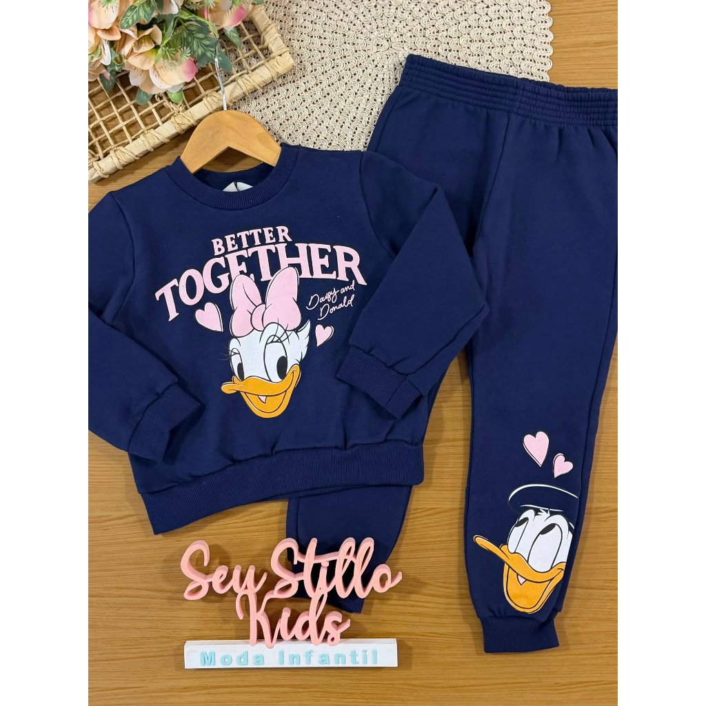 Conjunto Infantil Momi Inverno com Calça e Moletom Flanelado Azul Matinho Mangarida Better Together Disney