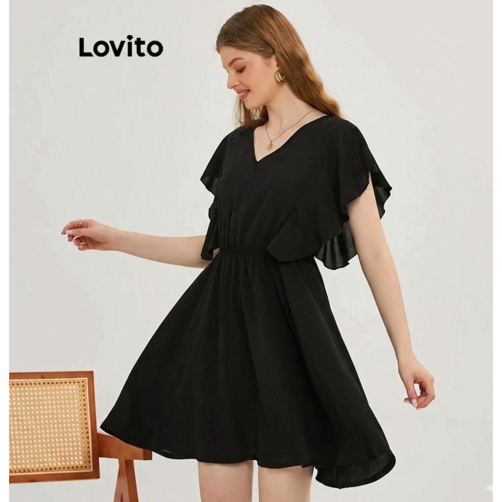 Lovito Vestido Feminino Curto Elegante Com Babados DRB20D326 · foto 2