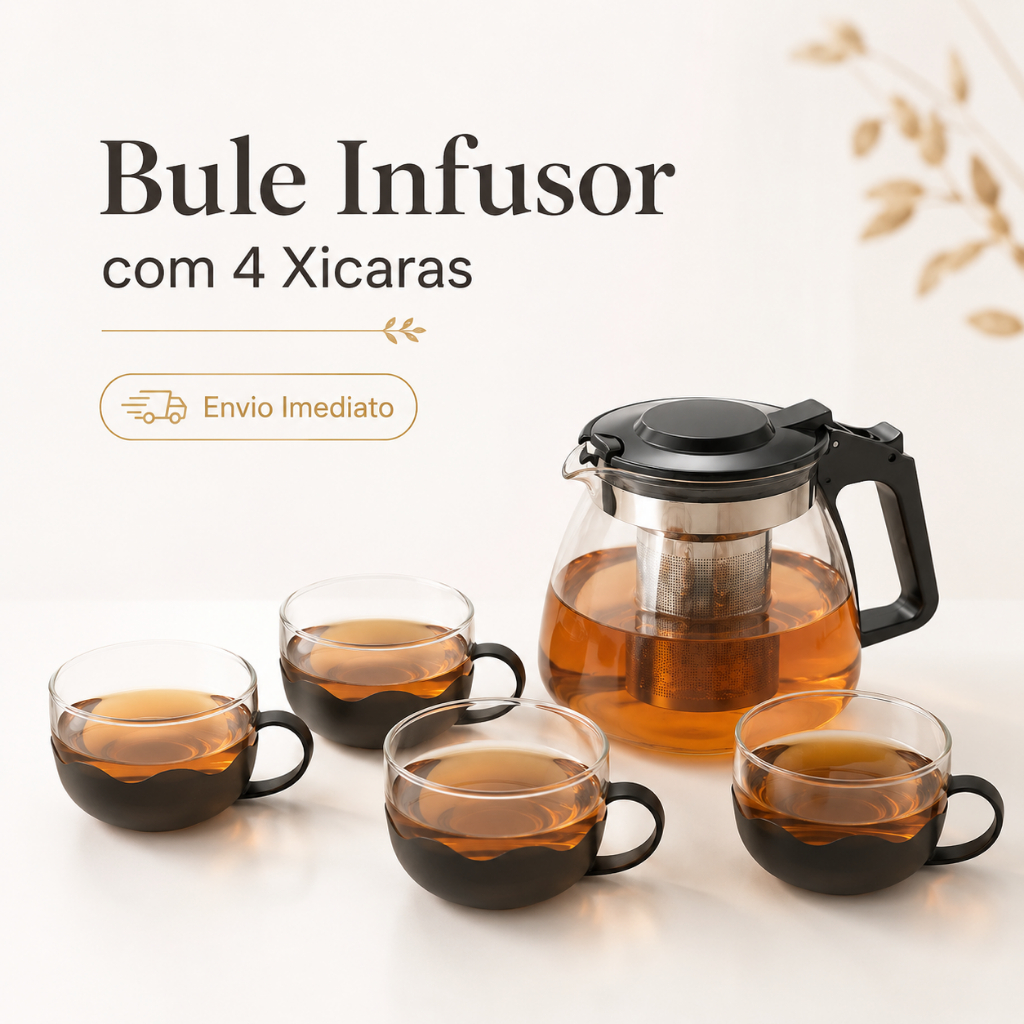 Bule Chaleira c Infusor e 4 xicaras kit Chaleira Bule 1l Infusor Chá 1l E 4 Xícaras 150ml