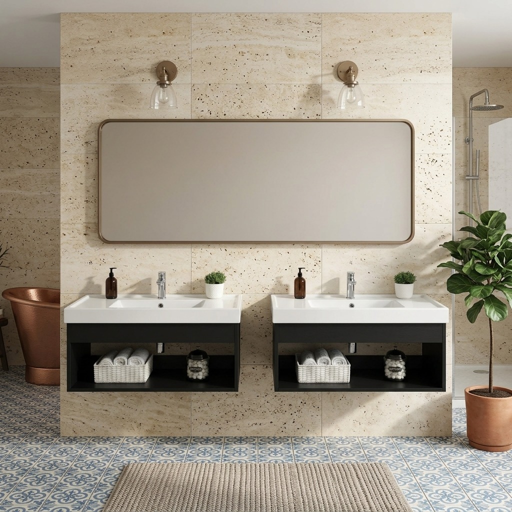 QUEIMA DE ESTOQUE KIT 2 Gabinetes com Nichos e Cuba Integrada – Visual Clean para Banheiro