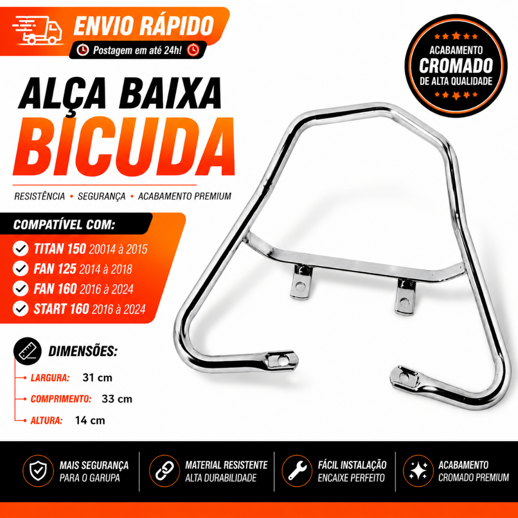 Alça Baixa Bicuda Titan  Fan  Start 150 14 à 15 Fan 125 2014 á 2018  Fan e Start 160 2016 Á 2024