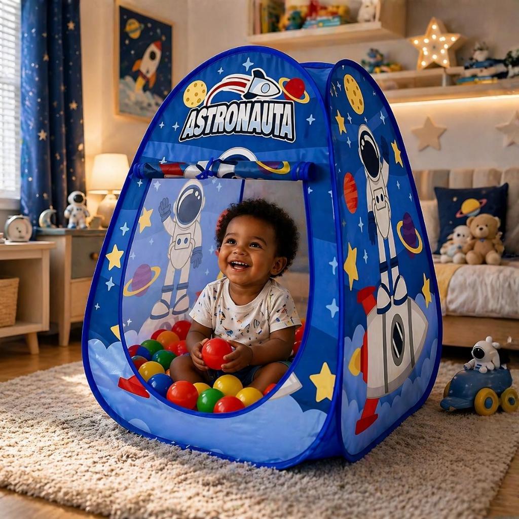 Toca Barraca Tenda Infantil Astro Divertida Dobrável Com Bolinhas Coloridas