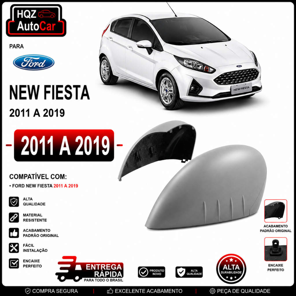 Capa Retrovisor New Fiesta 2011 a 2019 Com Furo Pisca | Moldura Acabamento Retro
