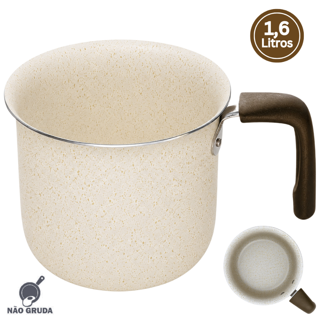 Leiteira Fervedor Caneca Antiaderente 14cm 1,6 Litros Eko Bege Multiflon