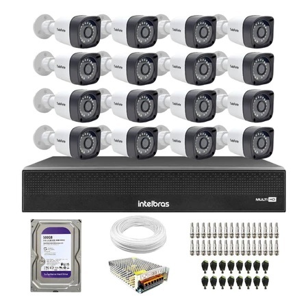 Kit 16 Câmeras Segurança Full HD DVR Intelbras 16 Canais Com HD Completo