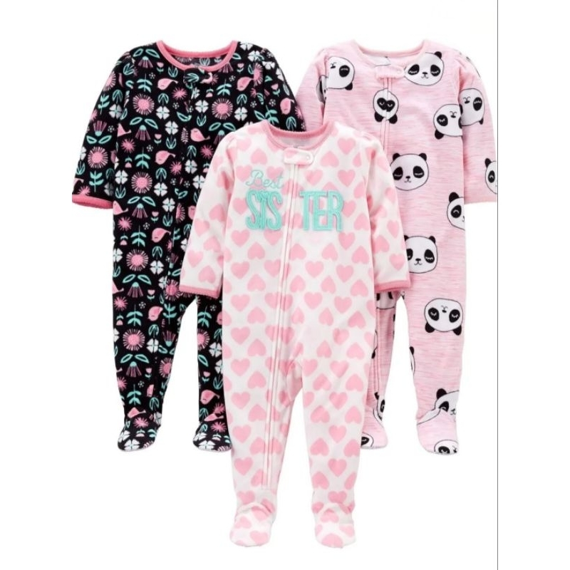 Macacão infantil Fleece Simple Joys by Carter's pijama longo menina menino com zíper inverno frio pés antiderrapantes