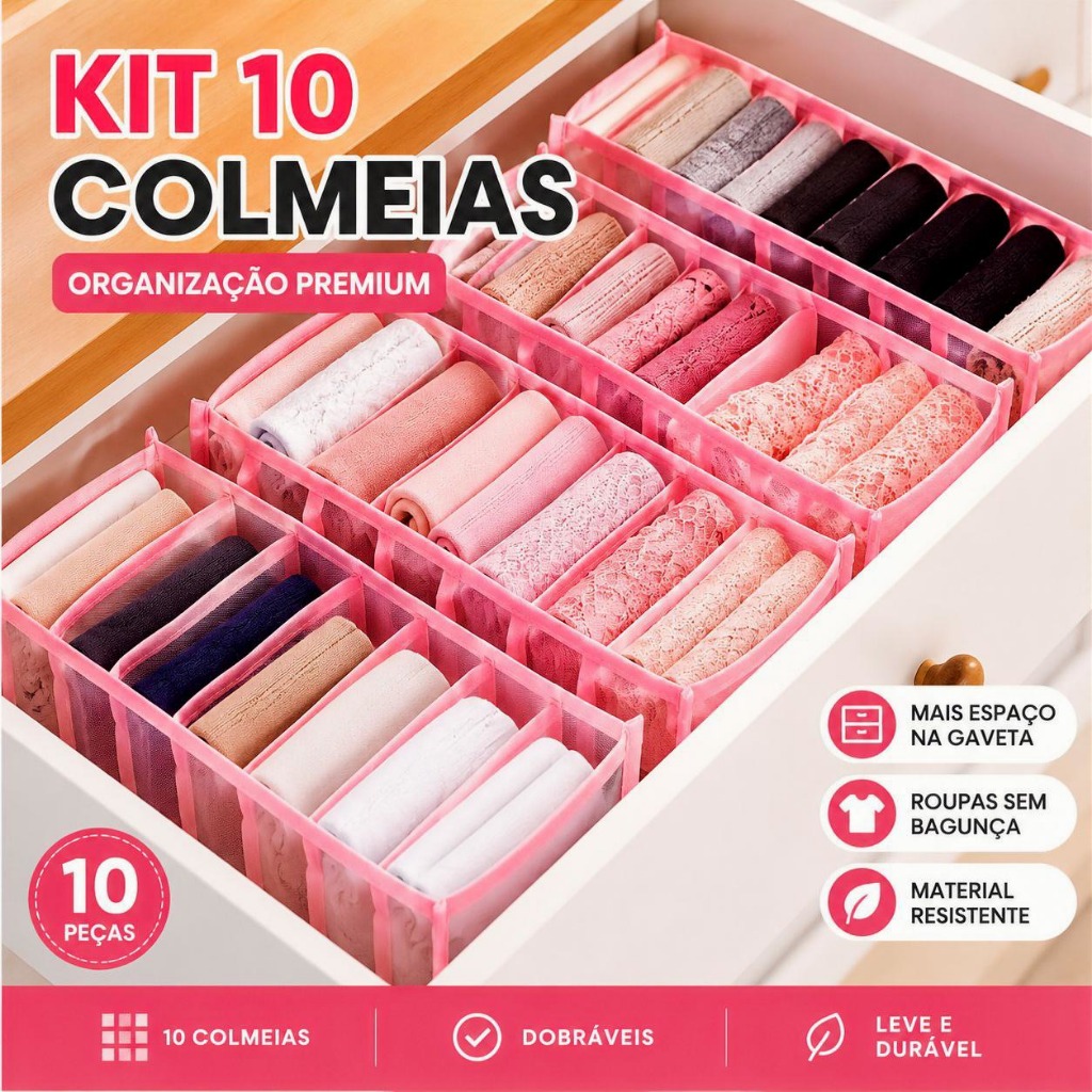 Kit 10 Colmeias Organizadoras Rosa Transparentes P Gavetas