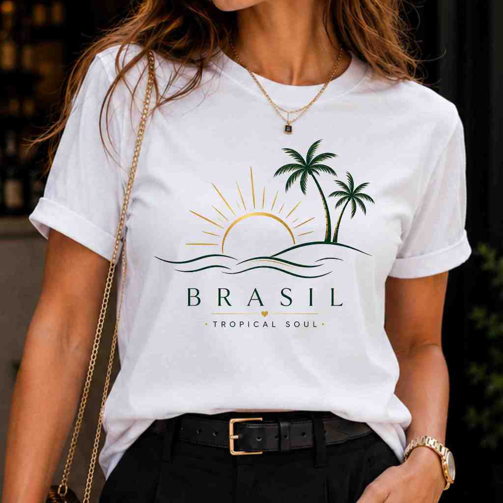 Camiseta Feminina Diversas Estampas Blusa Brancas Brasil Patriota Estilosa Minimalista Fashion Trend