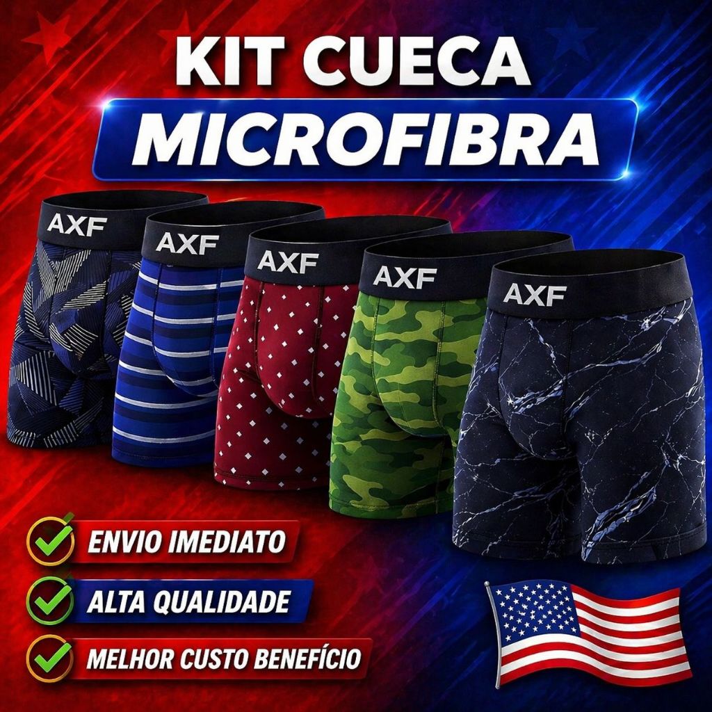 Kit com 5,10 Cuecas Microfibra Boxer