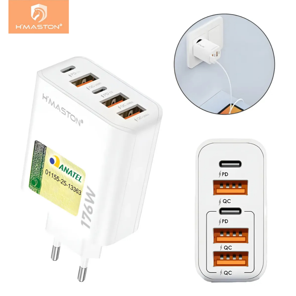 Hmaston Fonte Carregador Turbo 176w Rápida 5 Saídas Usb E Tipo-c