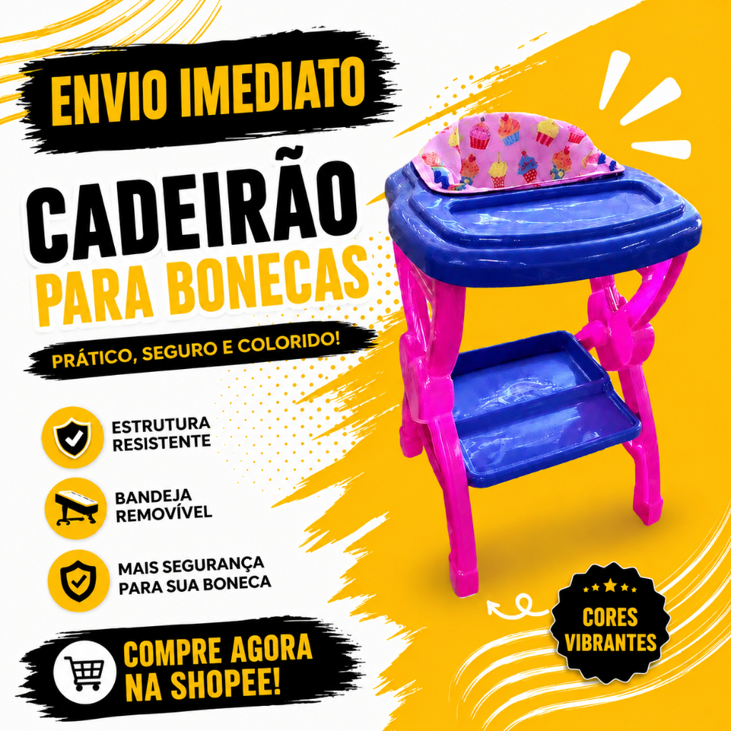 Cadeirão de Papinha Infantil Para Boneca Bebê Reborn Para Meninas