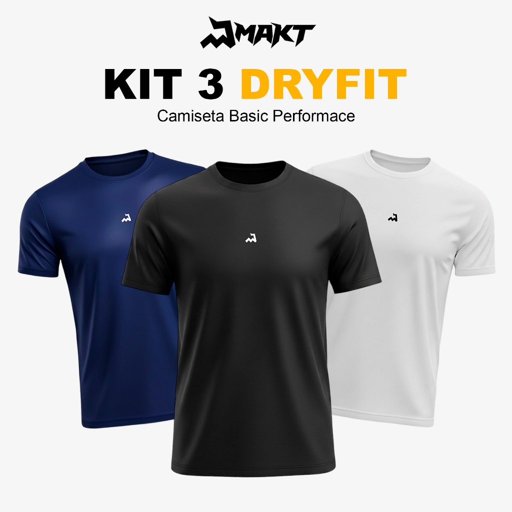 Kit 3 Camiseta Dry Masculina Manga Curta Fitness Academia Corrida CrossFit Poliester Esporte