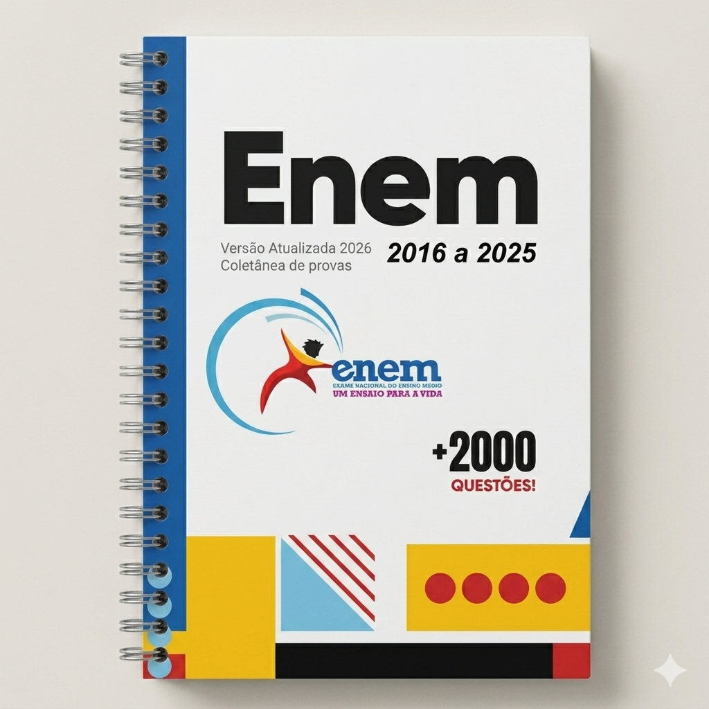 Apostila ENEM 2026 com 10 ANOS de Provas + Gabaritos + Folhas de Redação (Provas de 2016 a 2025)
