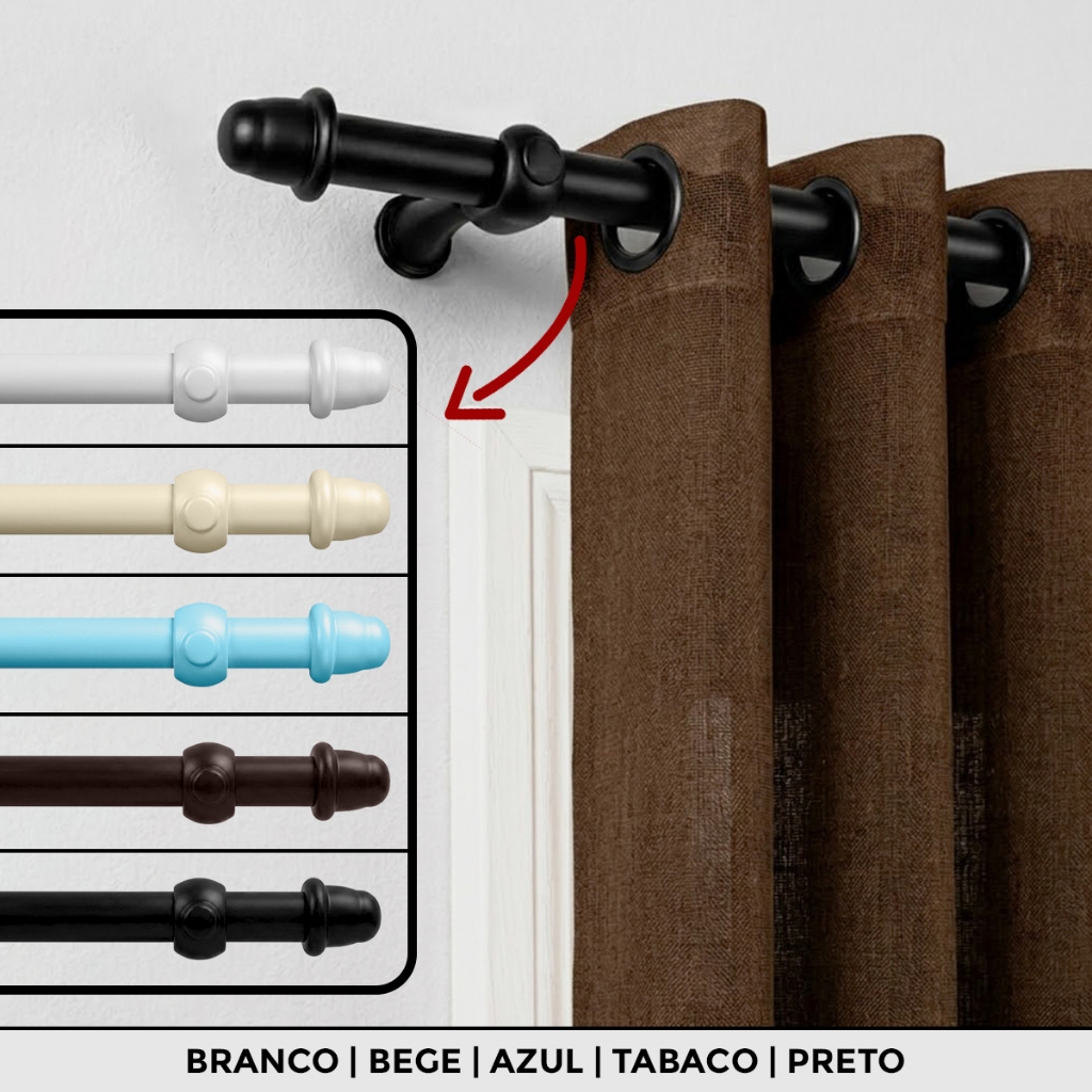 Varão Completo de Madeira para Cortina 1,00m a 2,40m 19mm Resistente Varao Cortinas Ponteira Suporte
