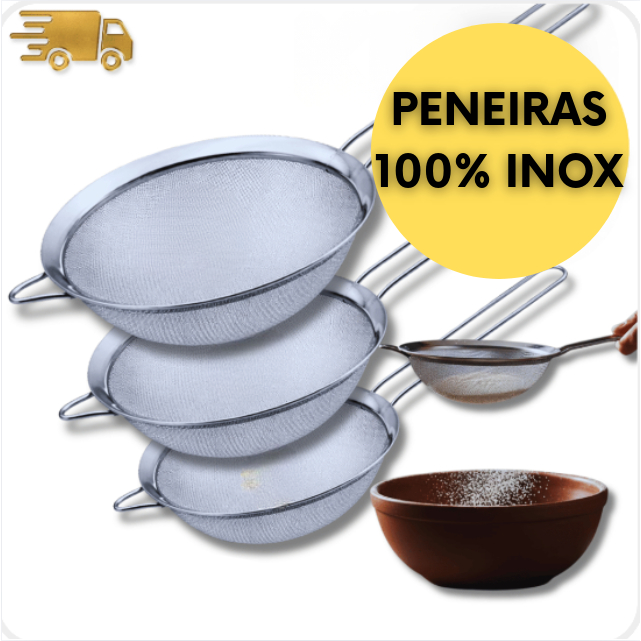 Peneiras Aço Inox 10/12/16cm Coador Farinha Suco Confeitaria Premium Utilidades