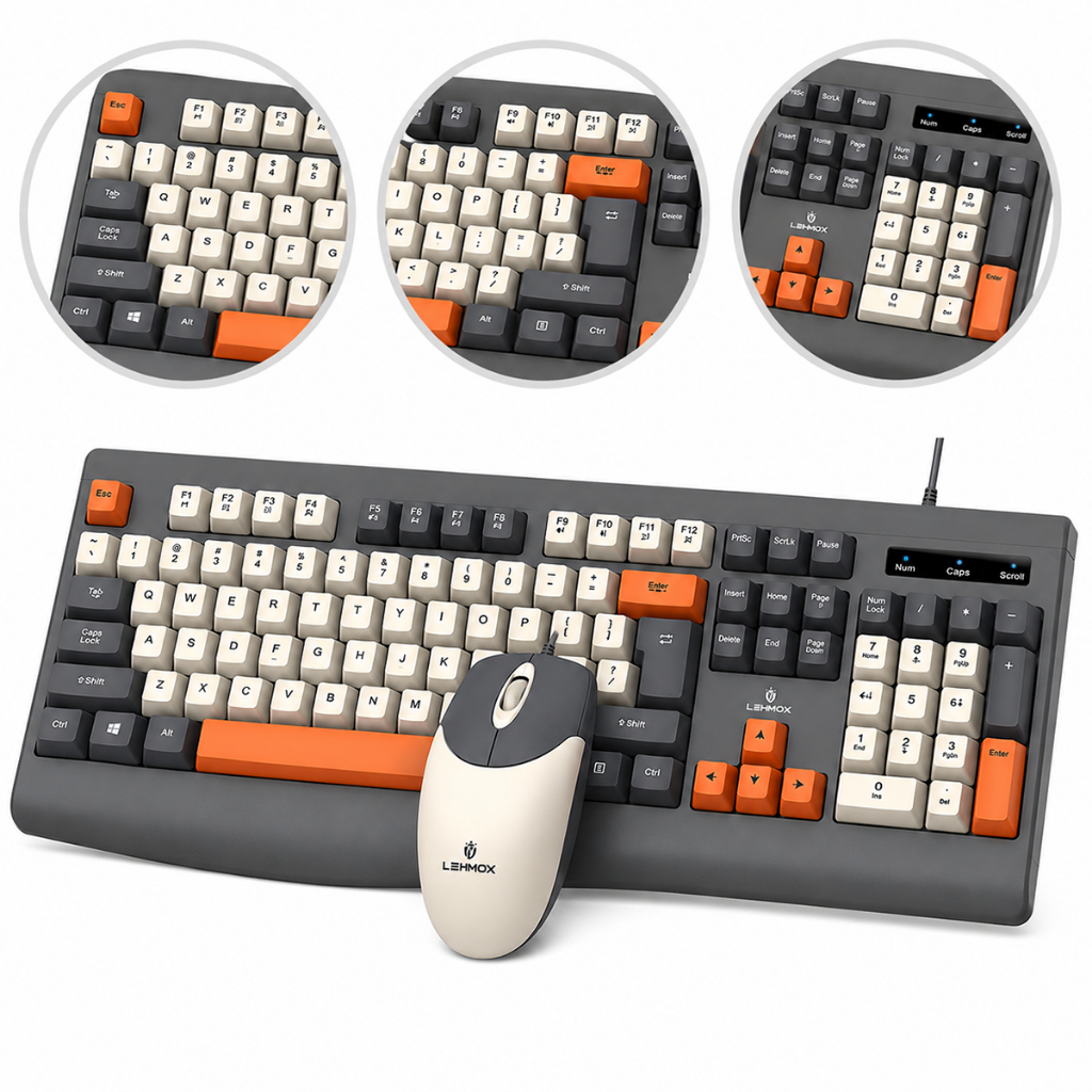 Teclado e Mouse ABNT2  com fio LED USB Silencioso Original Lehmox
