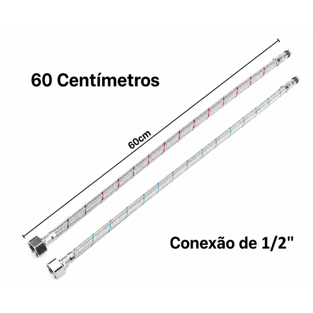 Par de Engates Flexíveis para Misturador Monocomando 60cm | Acabamento Prateado | 1, 2, 3, 4, 5 Unidades