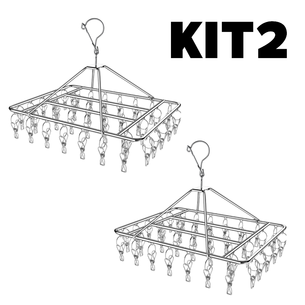 KIT2 Varal de Inox Com 40 Prendedores Não Enferruja Alta Durabilidade Para Calcinhas