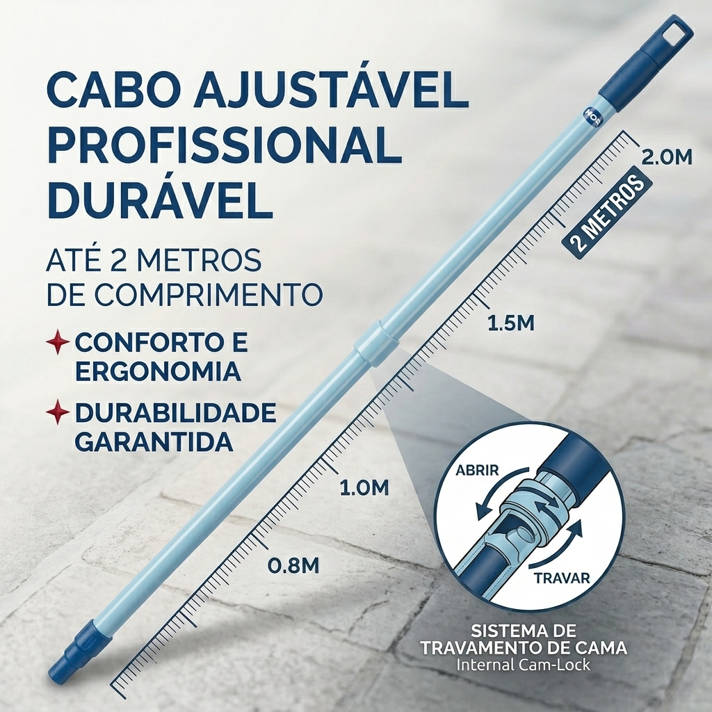 Cabo Extensor 2 Metros Ajustavel Universal Rodo Vassoura Mor