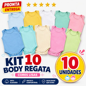 Kit 10 Body Regata Sem Manga Liso Infantil Bebê Menino Menina