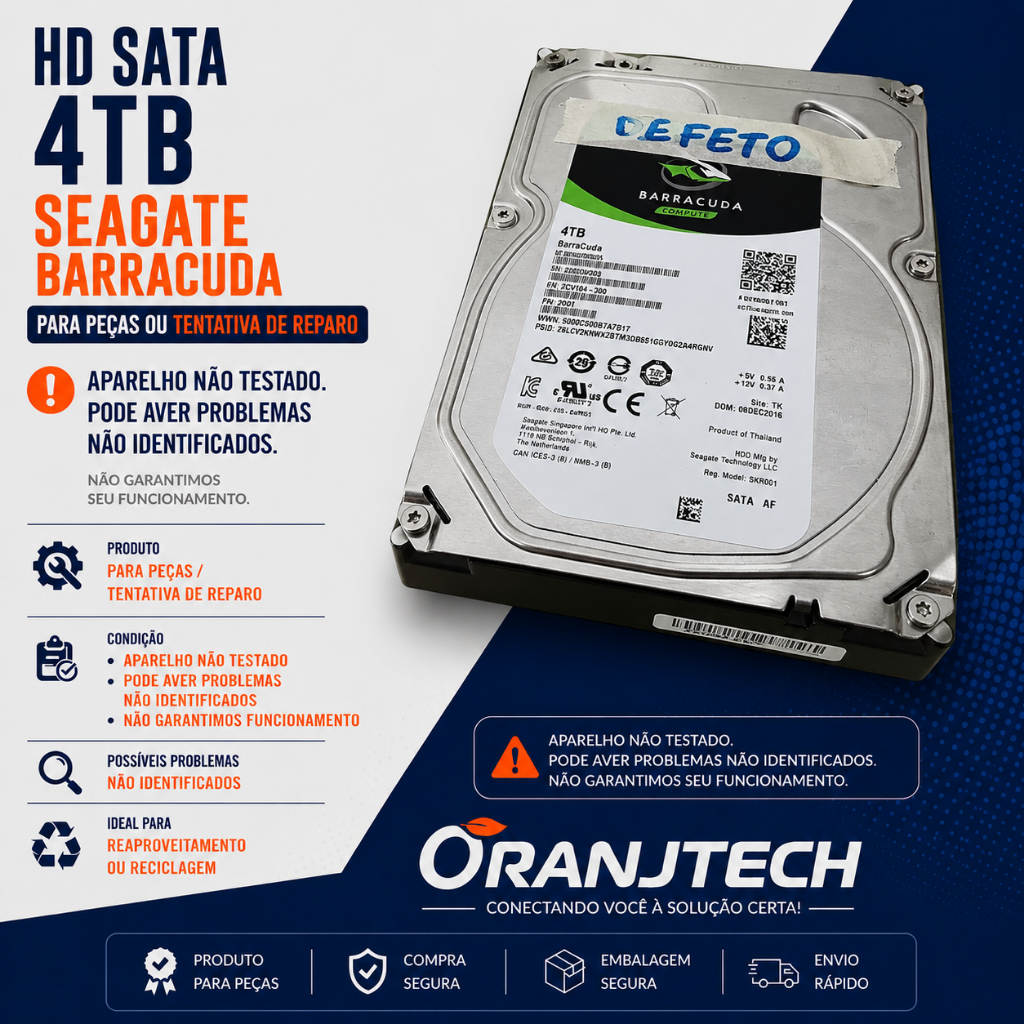 HD 4TB - Para Peças ou Tentativa de Reparo - Sucata