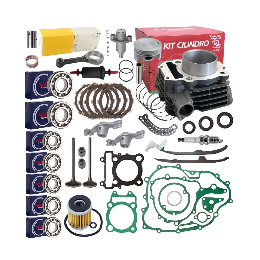 Kit Cilindro Fazer 250 Preto Completo Rolamentos Motor Biela