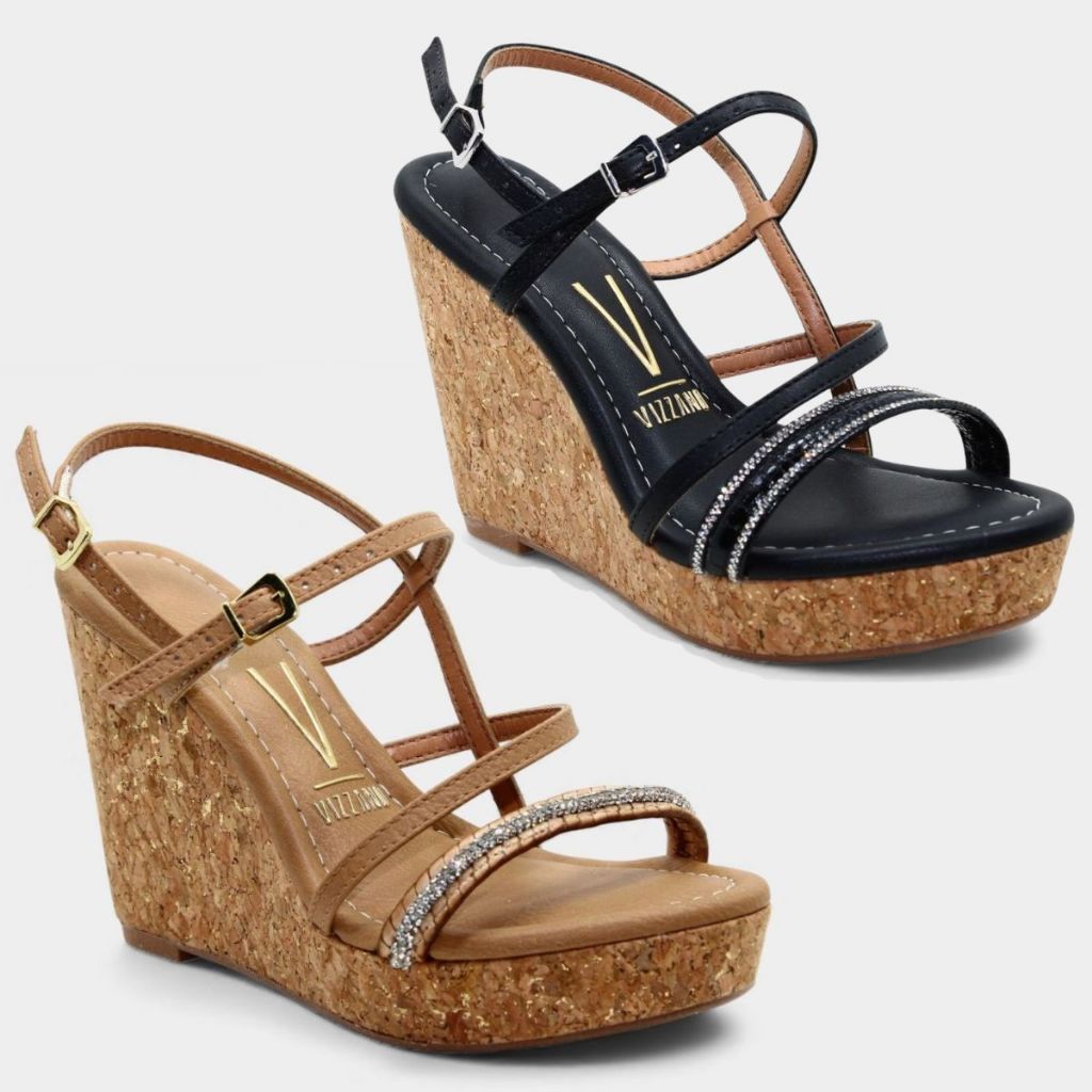 Sandália Feminina Anabela Vizzano Strass Casual