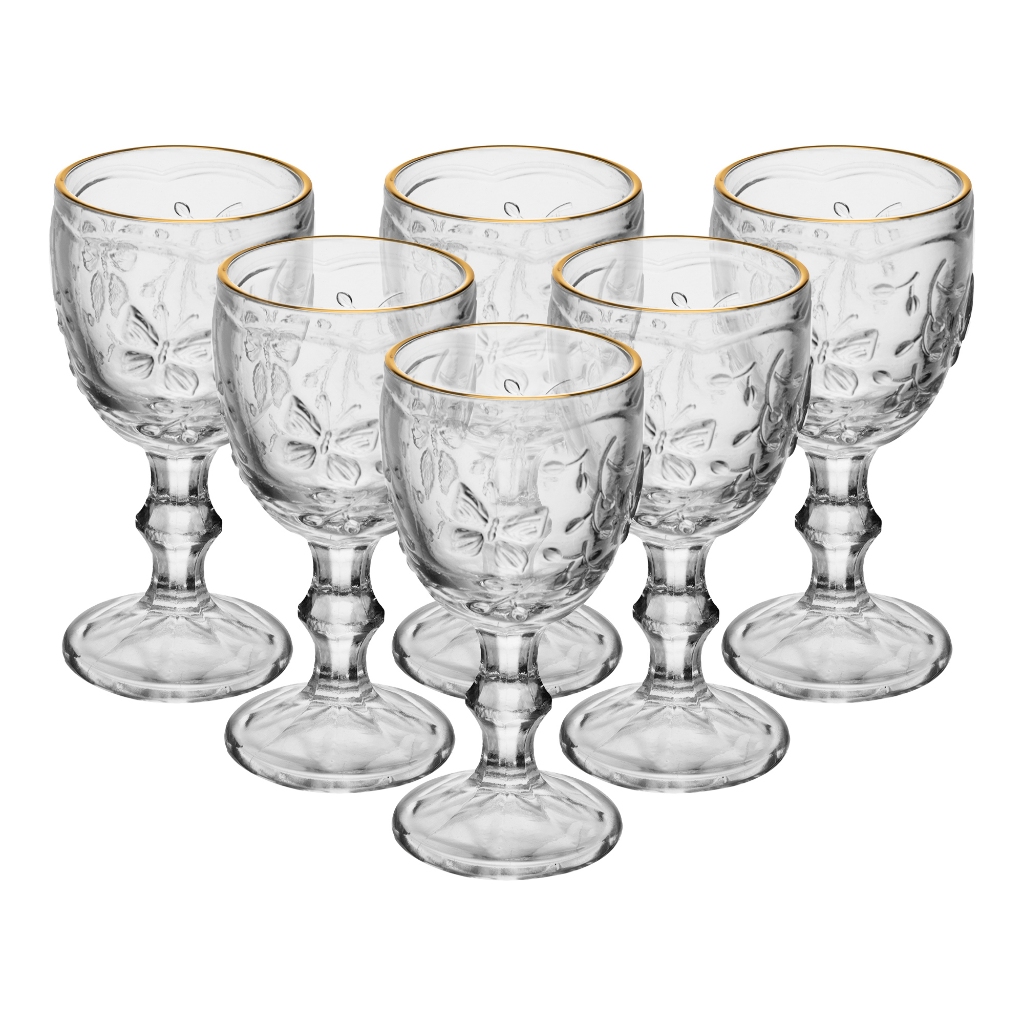 Jogo 6 Taças de Licor de Cristal com Fio de Ouro New Butterfly 50ml - Wolff