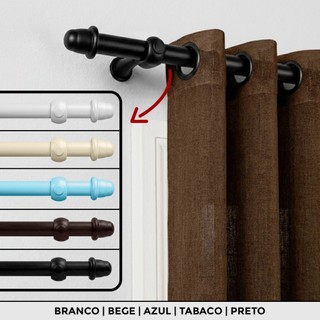 Kit Varão Completo de Madeira 1,00 à 2,40 Metros de Cortina Resistente 19mm Branco Preto …