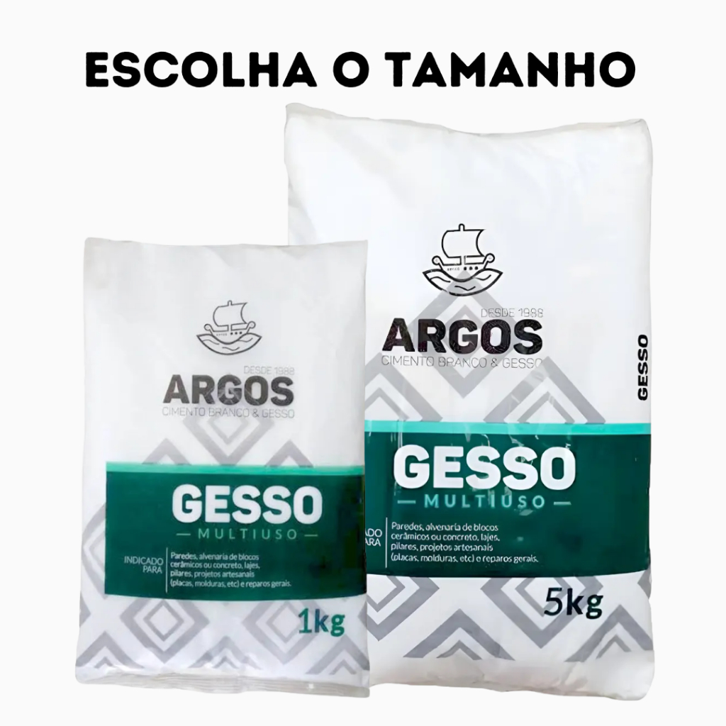 Gesso Em Pó 1kg e 5kg Multiuso Branco Argos Secagem Rápida