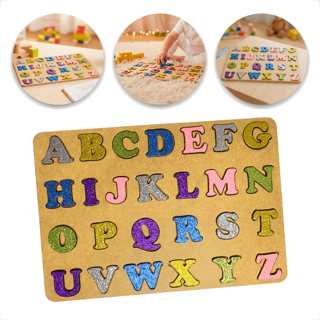 Kit Alfabeto MDF Brilhante Brinquedo Educativo Montessoriano Alfabetização Infantil Escolar