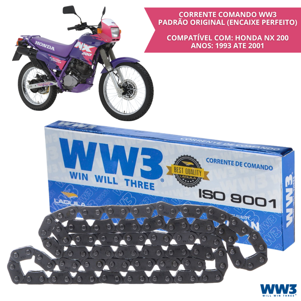 Corrente Comando 102 Elos Honda Nx 200  Honda Cbx 200 Xr 200 Strada Moto Peça Motor Alta Resistência WW3