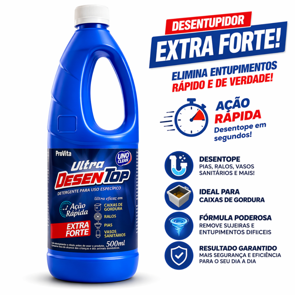 Desentupidor Líquido Ultra Desentop Caixas de Gordura Cano Ralos Pias Vasos Sanitários - LIMPA FOSSA