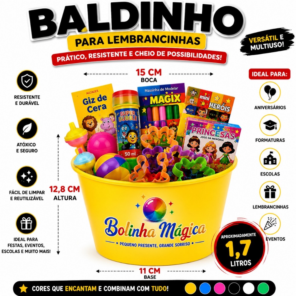 Kit 15 (Baldinho+ Molde+ Massinha +Geleca Slime+Giz Mini)Lembracinha festa Junin
