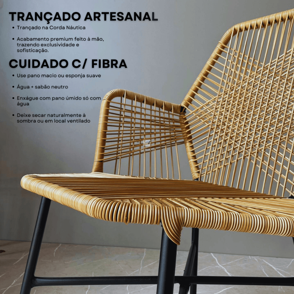 Kit 2 Cadeiras Tropicália Fibra Sintética Trançada Aço Carbono Varanda Jardim Sala — imagem 2 de 2