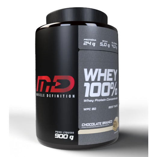 100% Whey Concentrado - MD - Dose 32g - 24g Proteína 3,9g Carbo - Pote 900g - Baunilha