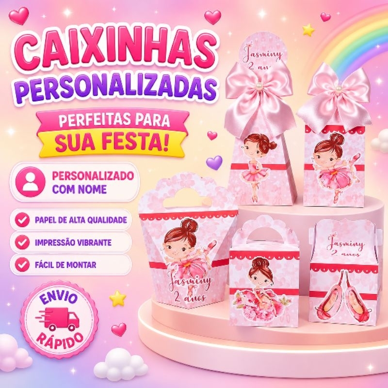 Kit Festa Bailarina Caixinhas Personalizados Lembrancinhas Festa Infantil Aniversário PEGUE E MONTE