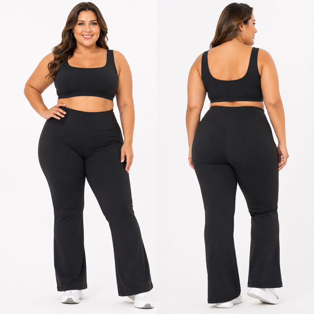 Calça Legging Flare Plus Size Cintura Alta Boca de Sino Bailarina