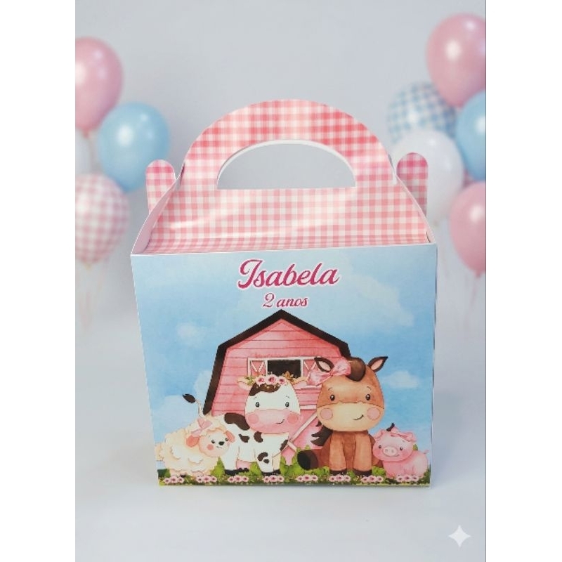 Caixa Maleta média Fazendinha Personalizada /Lembrancinha de Festa /Aniversário | decoração fazendinha \ caixa maleta