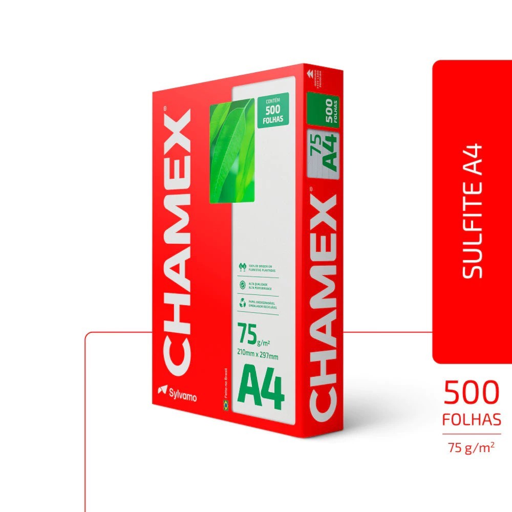 Papel Sulfite Chamex A4 75g 500 Folhas Branco Impressora Laser Inkjet Escritório