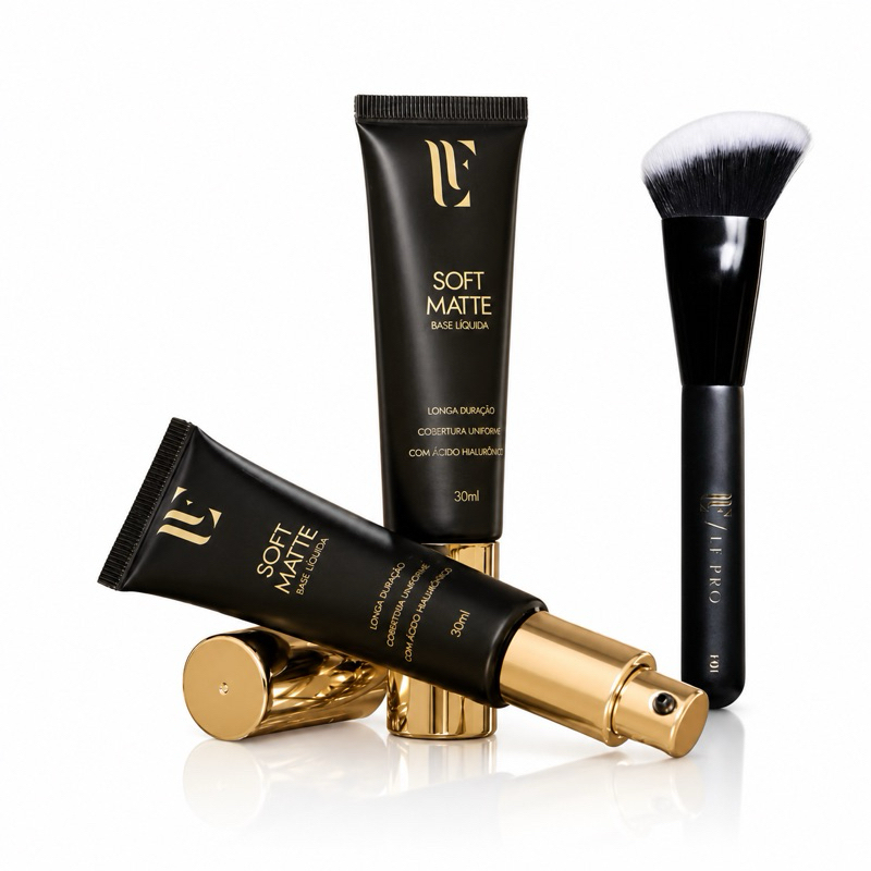 Kit 2 Produtos LFPRO Base Líquida + Pincel Para Base F01 Profissional LF Pro Original Lu Ferraes