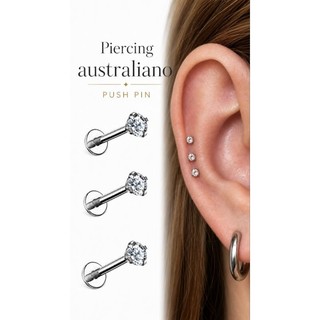 Kit 3 Piercing australiano aço cirúrgico Push Pin