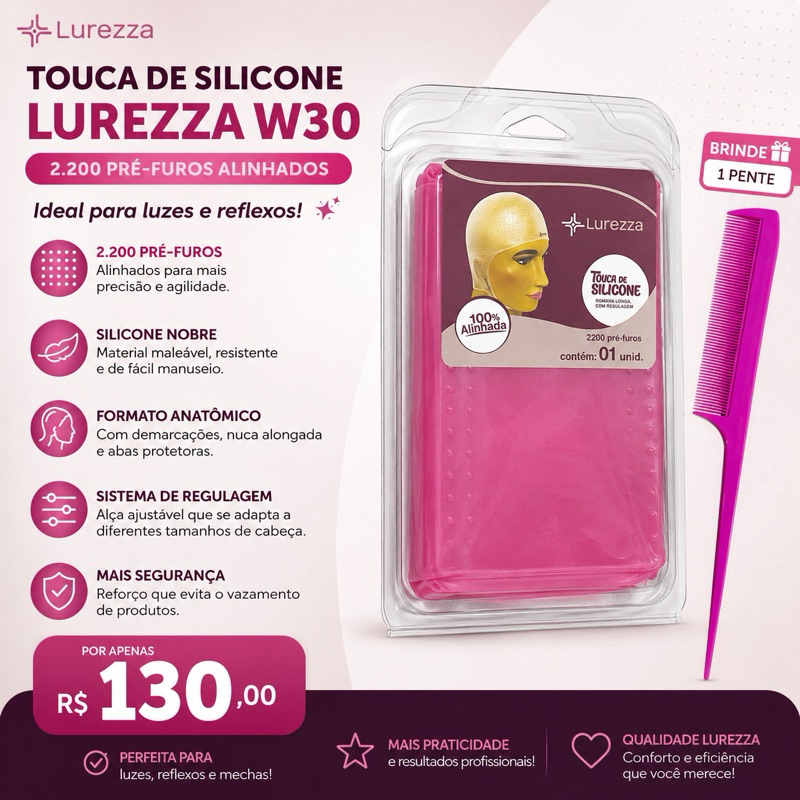 1 Touca para Luzes Lurezza W30 2200 Pré-Furos + Pente Brinde