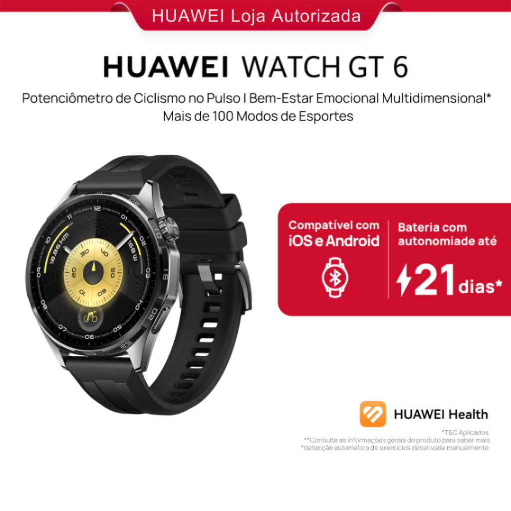 HUAWEI WATCH GT 6  46mm, Smartwatch Relógio Digital, Wrist Cycling Potentiometer, GPS Integrado